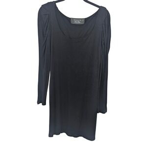 Zara Collection Mini Dress Puff Sleeve Womens Large Black Scoop Neck Jersey